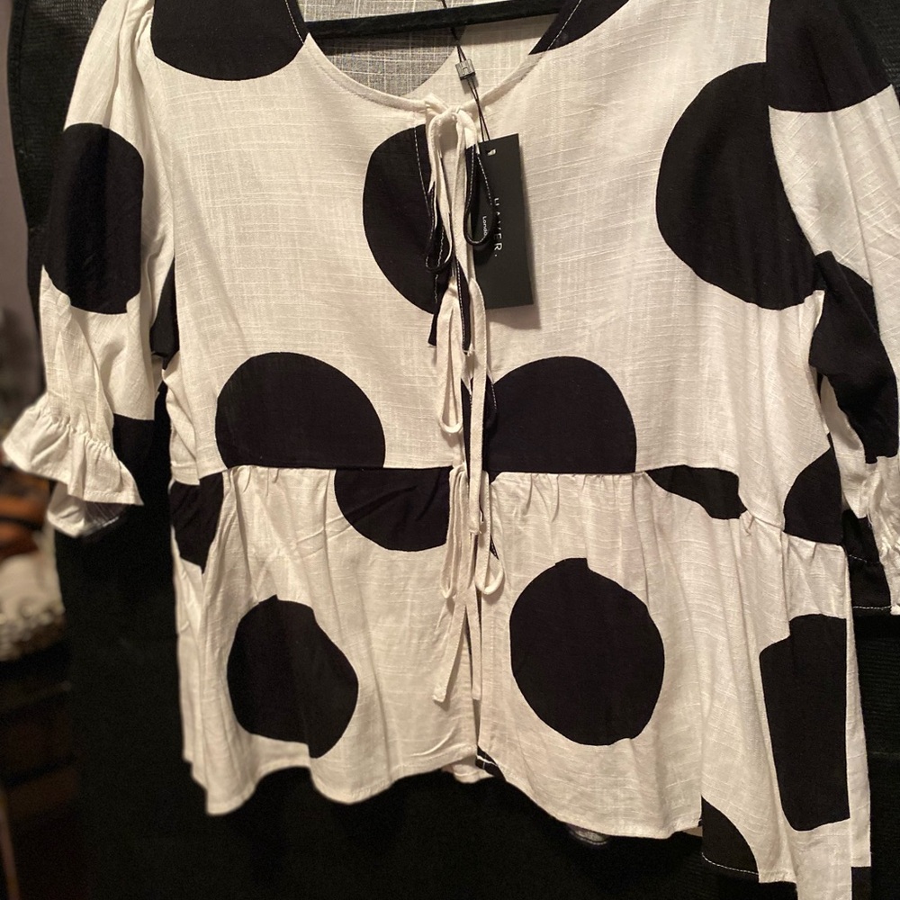 Chic Black and White Polka Dot Blouse